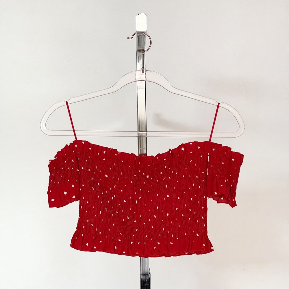 Eight Paris Tube Top • Sz Small • Small White Heart Design • Red
